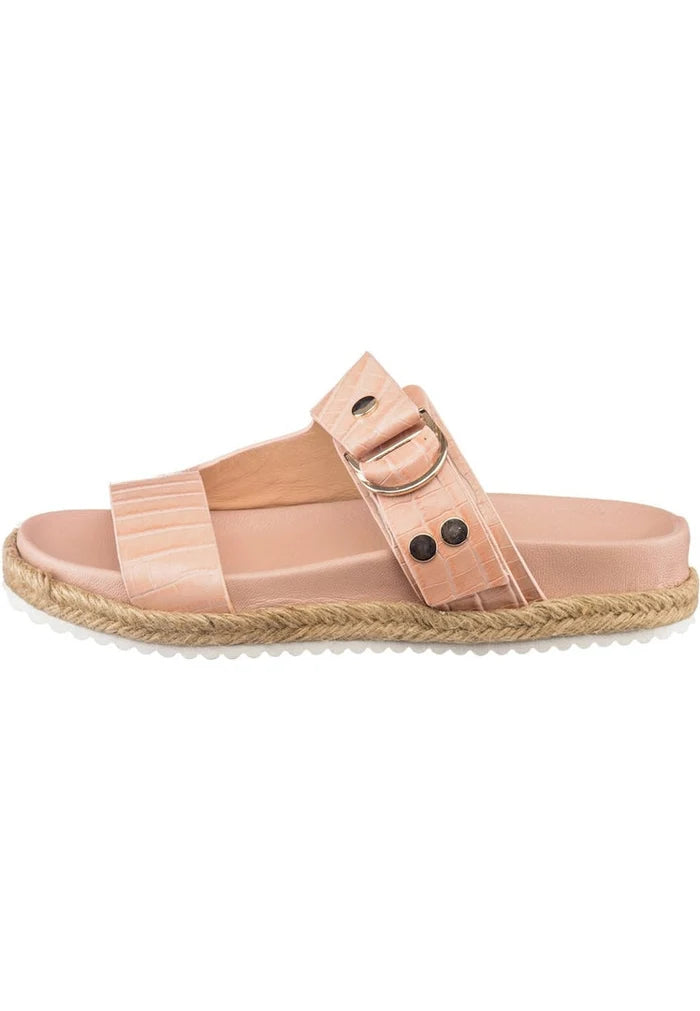 A chic pair of beige buckle strap slide sandals for women's footwear, a must-have for the summer fashion trends