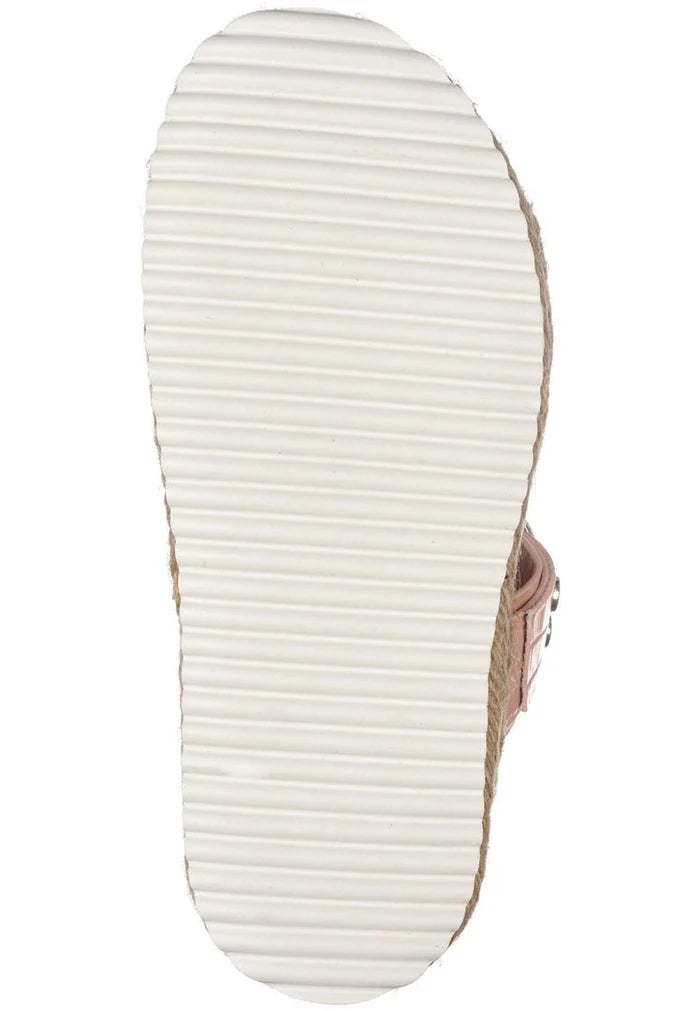 A pair of trendy beige buckle strap slide sandals for women, perfect for summer fashion trends.
