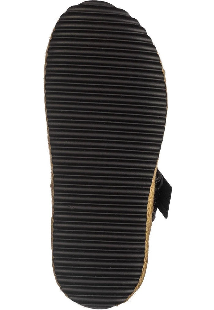A pair of stylish black buckle strap slide sandals for women, perfect for a casual look.