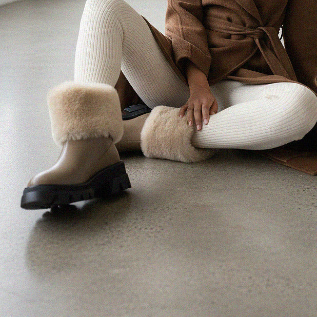 CAMERON BEIGE - fur lined ankle boots