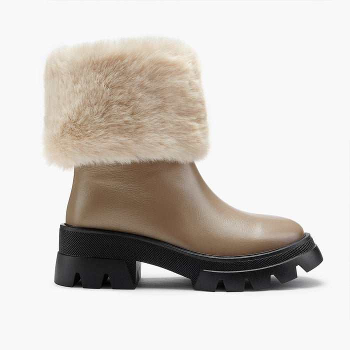 CAMERON BEIGE - fur lined ankle boots