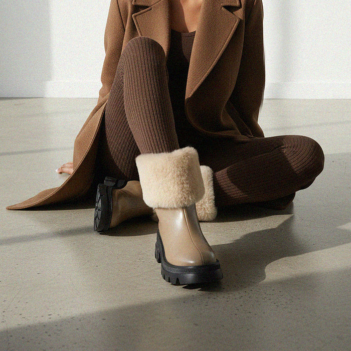 CAMERON BEIGE - fur lined ankle boots