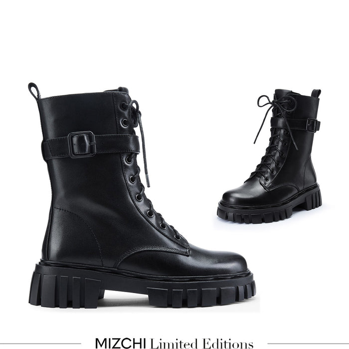 CAMMI - lace up belted army boots