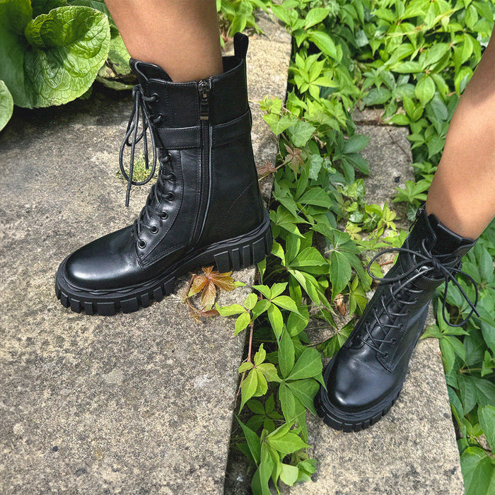CAMMI - lace up belted army boots