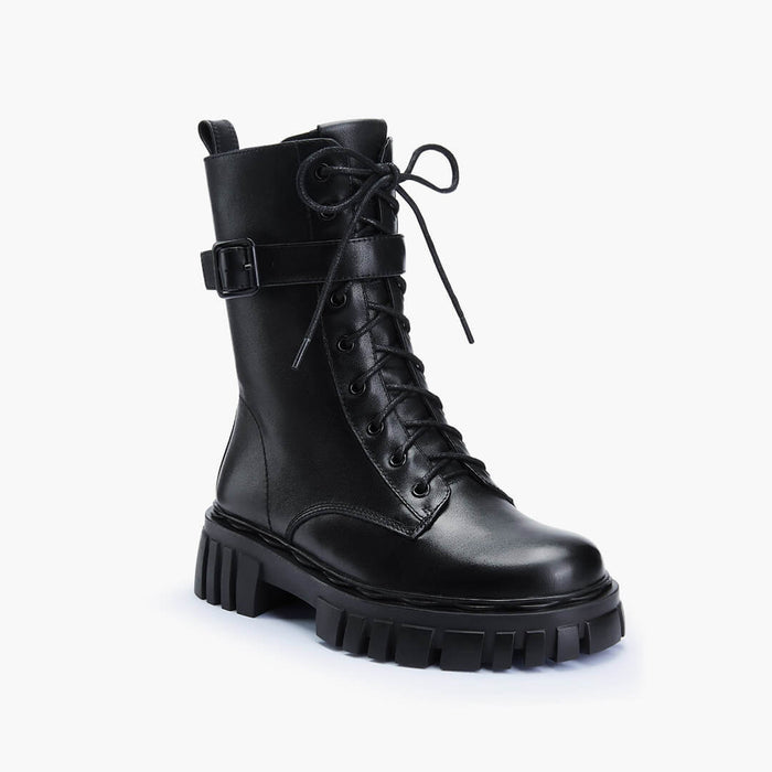CAMMI - lace up belted army boots