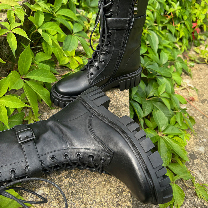 CAMMI - lace up belted army boots