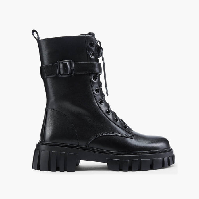 CAMMI - lace up belted army boots