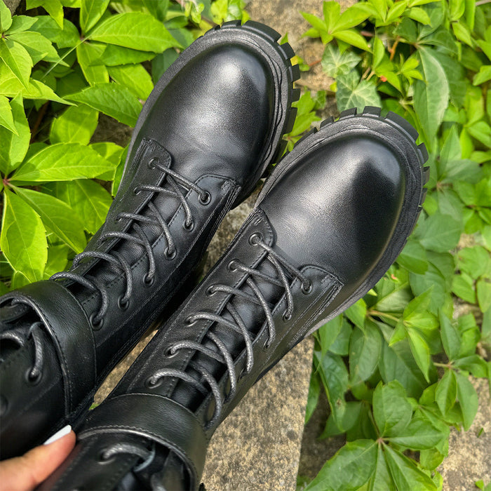 CAMMI - lace up belted army boots