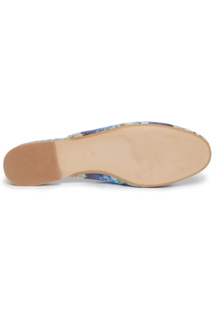 A stylish pair of handmade leather loafers known as Amelie Loafers, combining canvas print and designer details for a fashionable look.