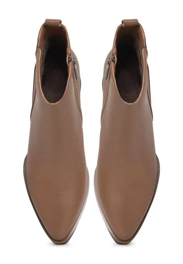 A stylish pair of women's brown leather ankle boots, perfect for any casual outfit.