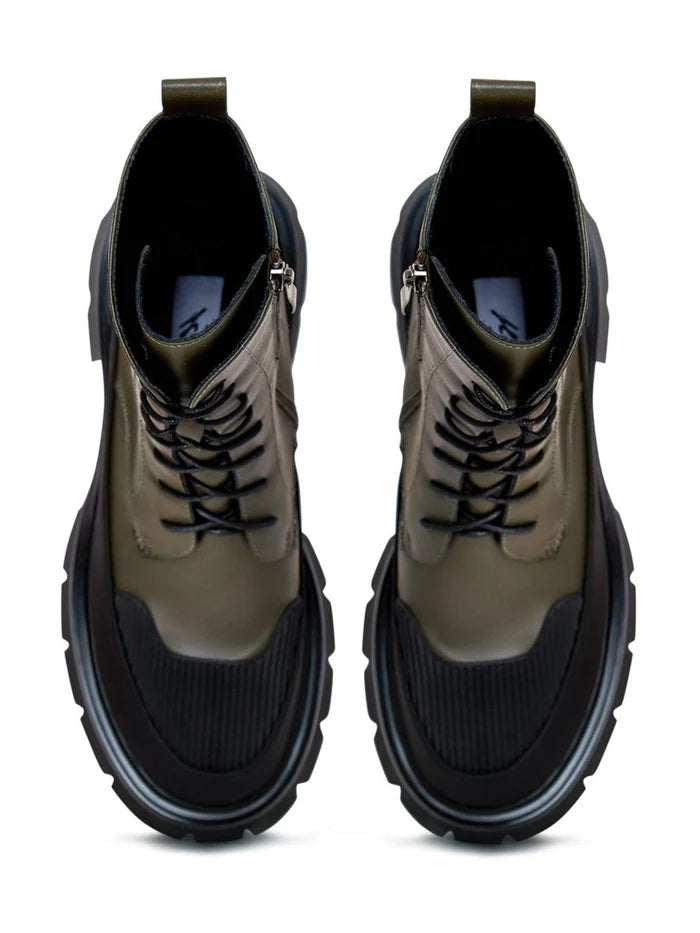 A pair of stylish suede lace-up ankle boots, perfect for casual wear.