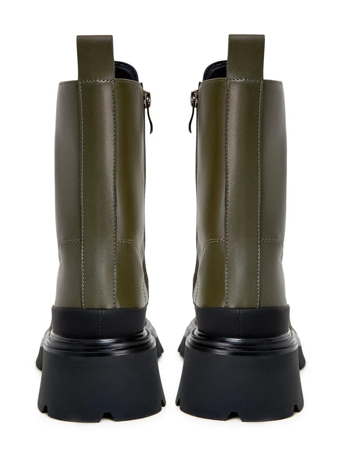 A pair of stylish suede lace-up ankle boots, perfect for a casual yet fashionable look.