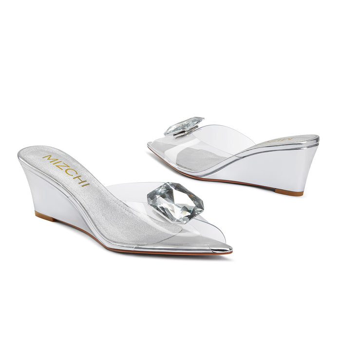 Celeste Silver - Wedge Mules