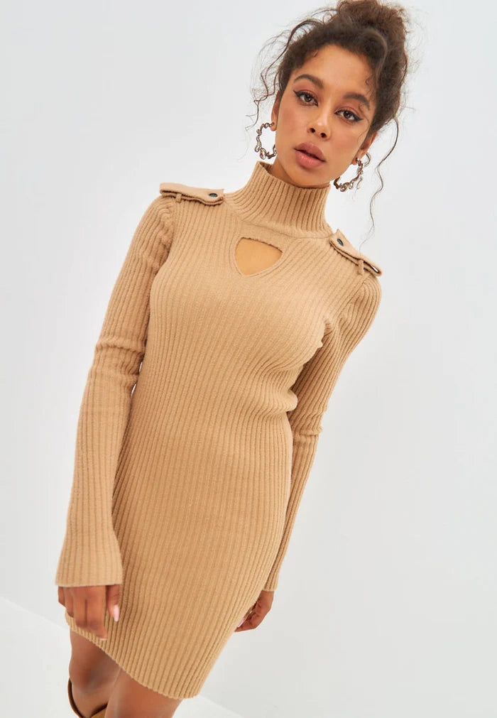 A stylish beige knitted dress from CG clothing for women's fashion, perfect for trendy dresses.