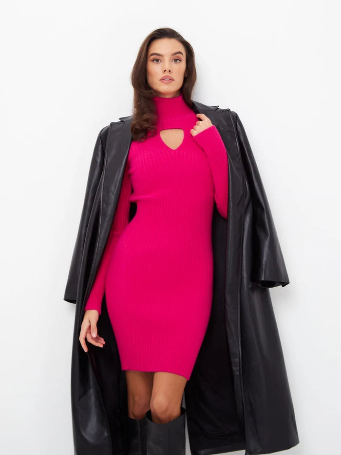 A stylish fuchsia knitted sweater dress for women from CG brand, perfect for trendy fall fashion looks.
