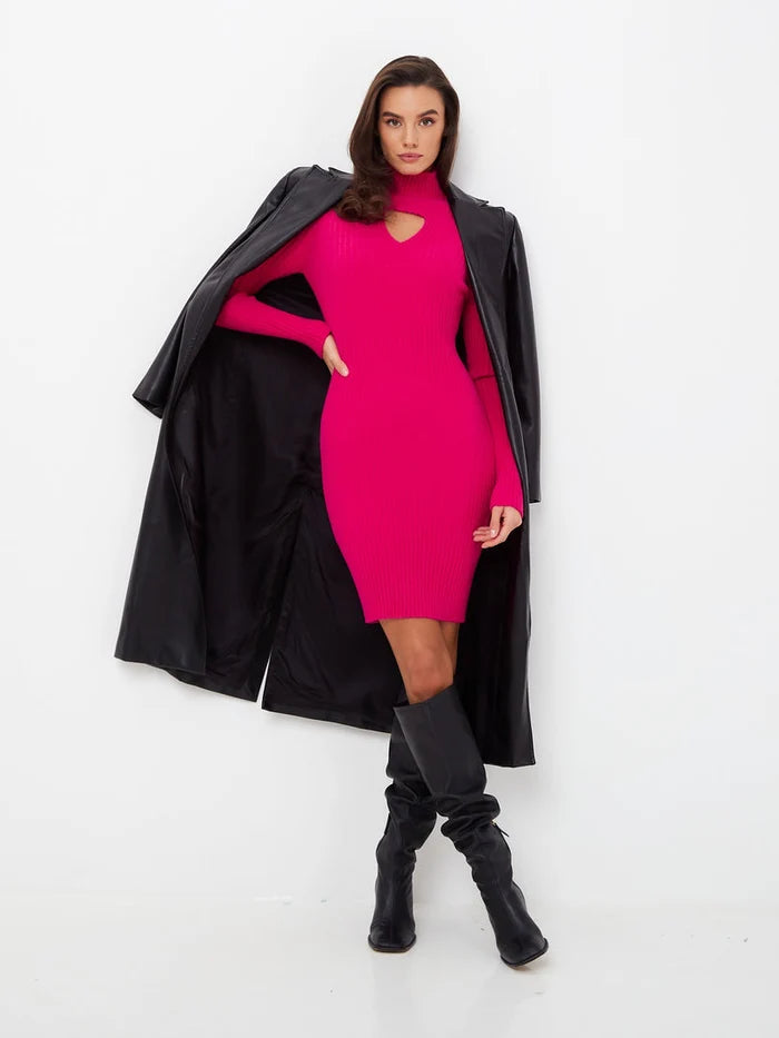 A stylish fuchsia knitted dress from CG brand, perfect for women's fashion, can be worn as a trendy sweater dress.