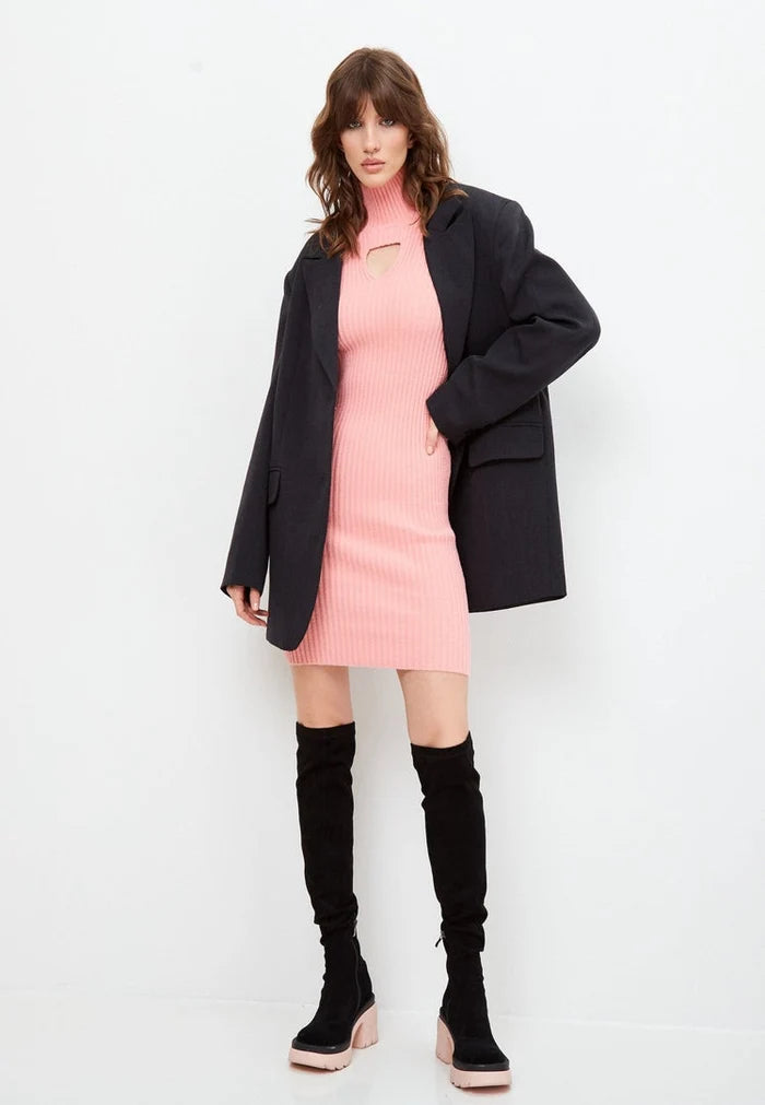 A stylish coral knitted CG dress for women, perfect for any fashion-forward wardrobe.