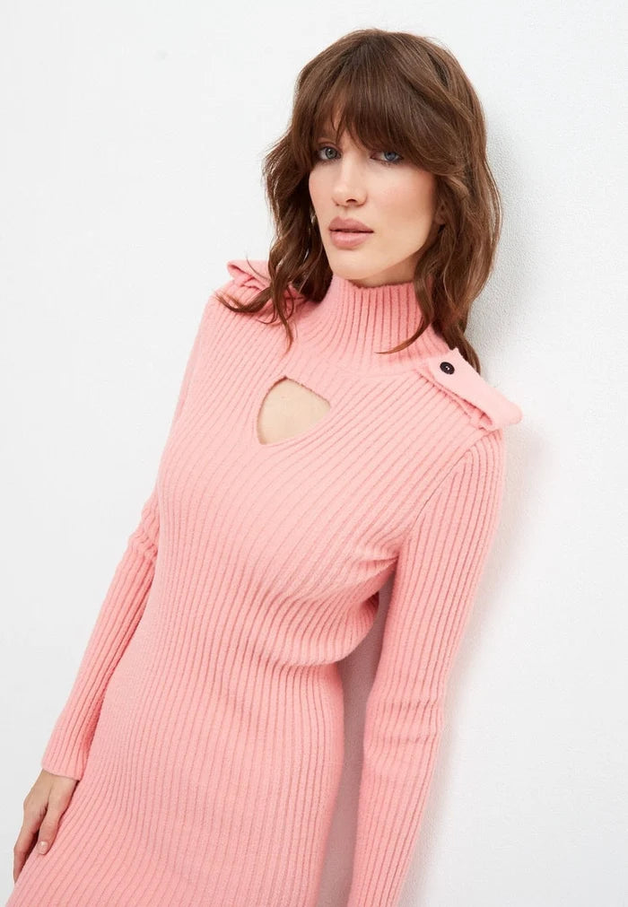 A stylish coral knitted dress for women, crafted by CG, a designer fashion brand.