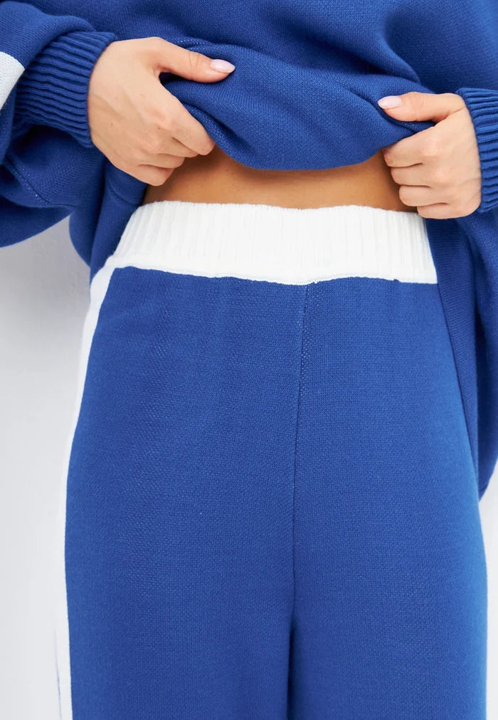 A cozy and comfortable blue knit jogger set for casual lounging, also known as a CG knitted jogger set.