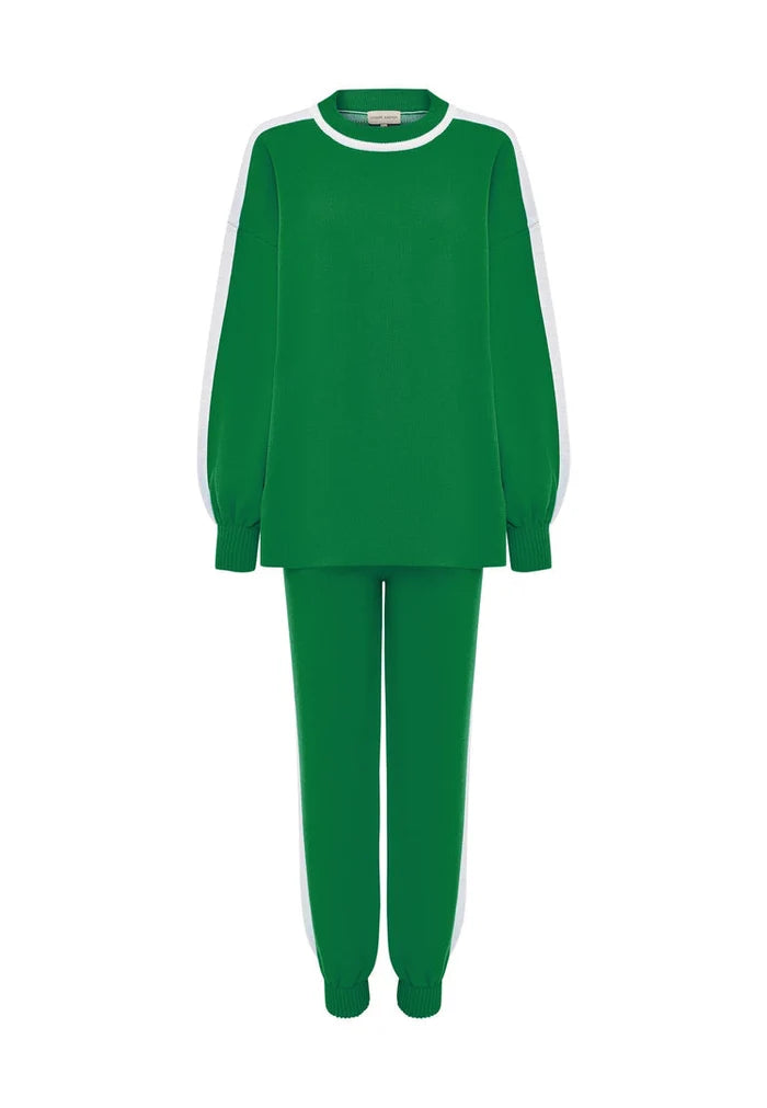 A cozy and chic CG knitted jogger set in a stylish green colorway.
