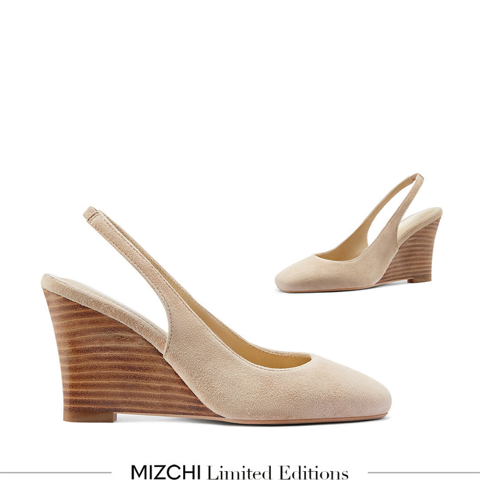 Chibon Beige - Suede Wedges