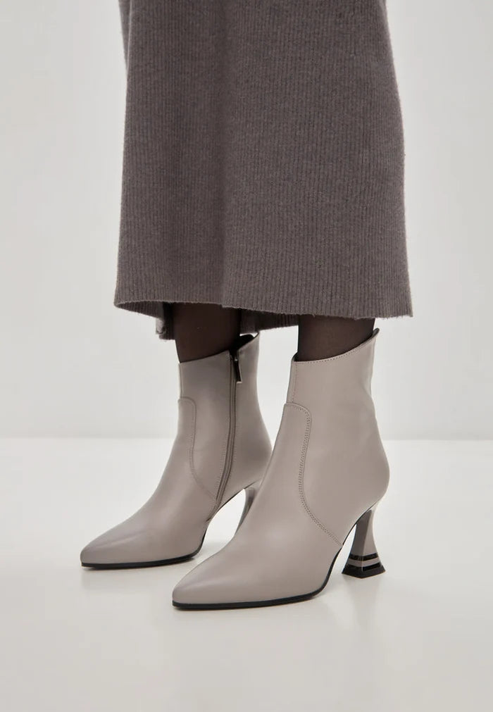 A pair of chic women's fashion shoes - Cleo grey high-heeled ankle boots, perfect for a stylish look.