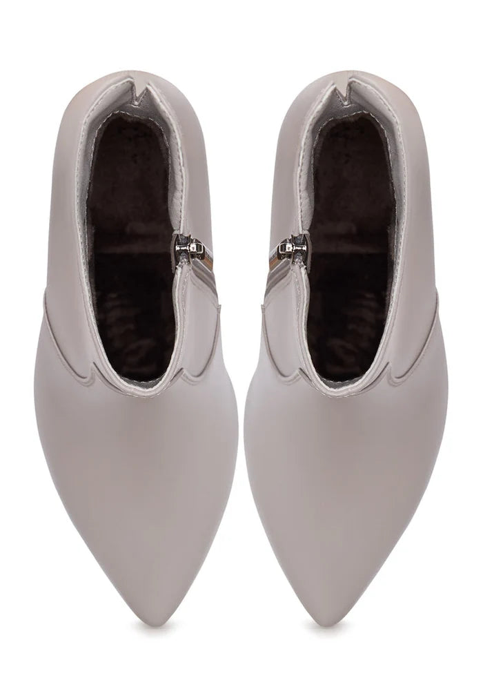 A pair of sleek Cleo grey high-heeled ankle boots, a chic and stylish choice in women's fashion shoes.