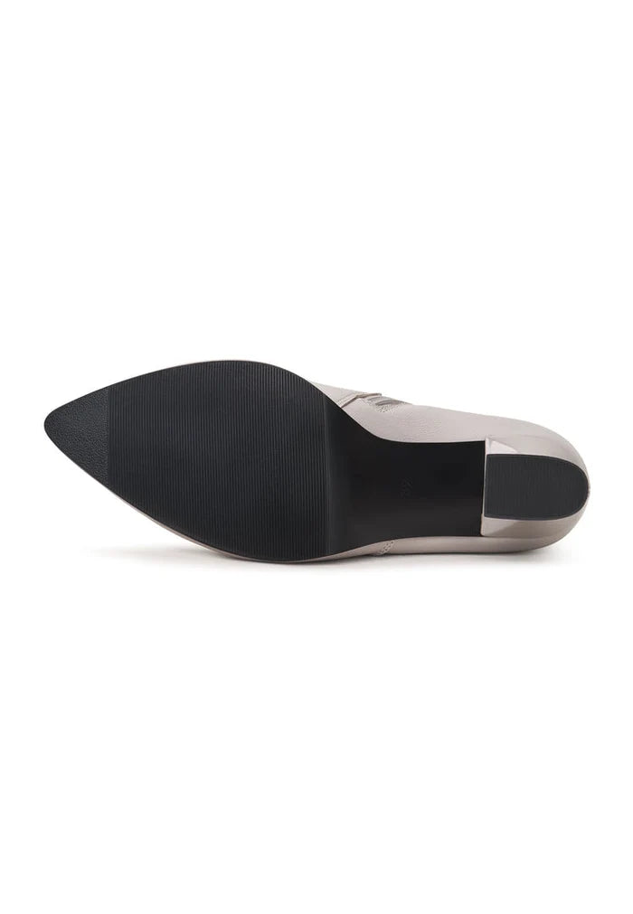 A stylish pair of Cleo grey high-heeled ankle boots, perfect for women's fashion. Chic and fashionable footwear for any outfit.