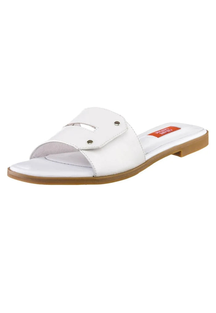 A pair of stylish white sandals, perfect for a chic and fashionable look.