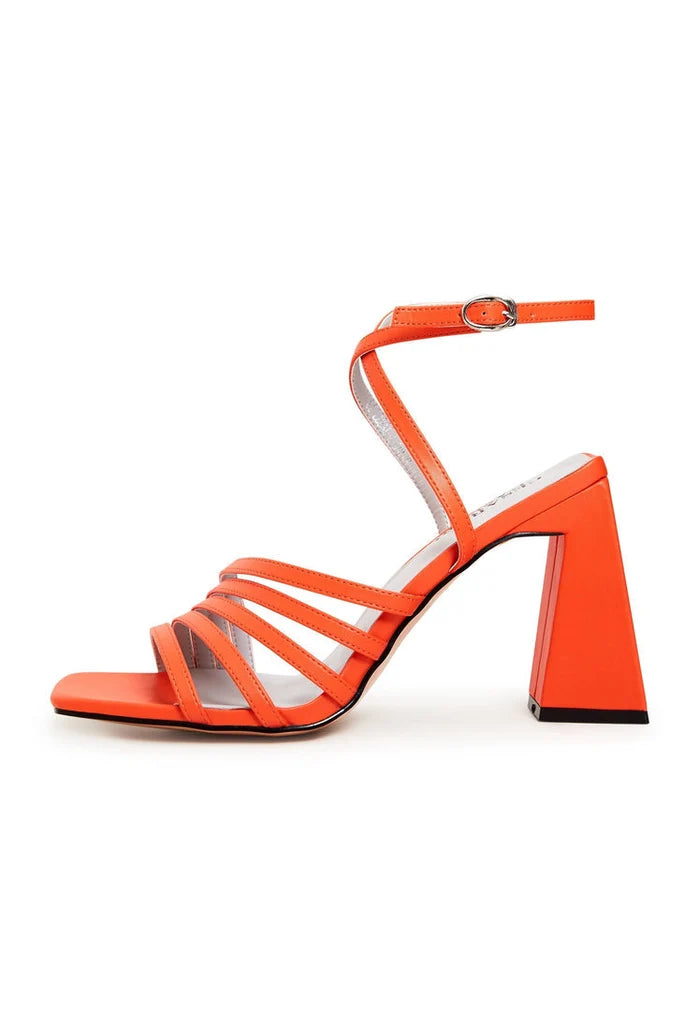 A pair of fashionable and comfortable chunky orange sandals for women, perfect for all-day wear.