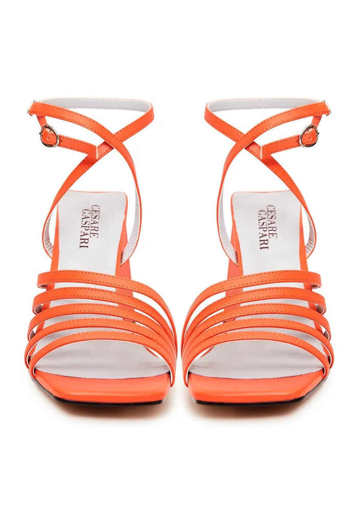 A pair of stylish orange chunky comfort sandals for women, perfect for a comfortable and fashionable look.