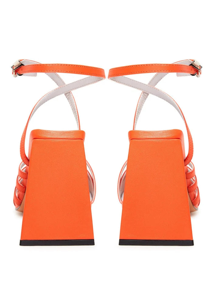 A stylish pair of women's chunky comfort sandals in a vibrant orange color, perfect for a comfortable and fashionable summer look.