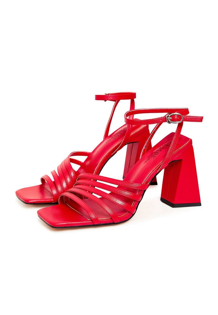 A pair of stylish red chunky comfort sandals for women, offering both fashion and comfortable footwear.