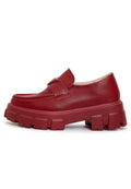 A stylish pair of chunky leather platform loafers in rich Bordeaux color - perfect for on-the-go chic comfort.
