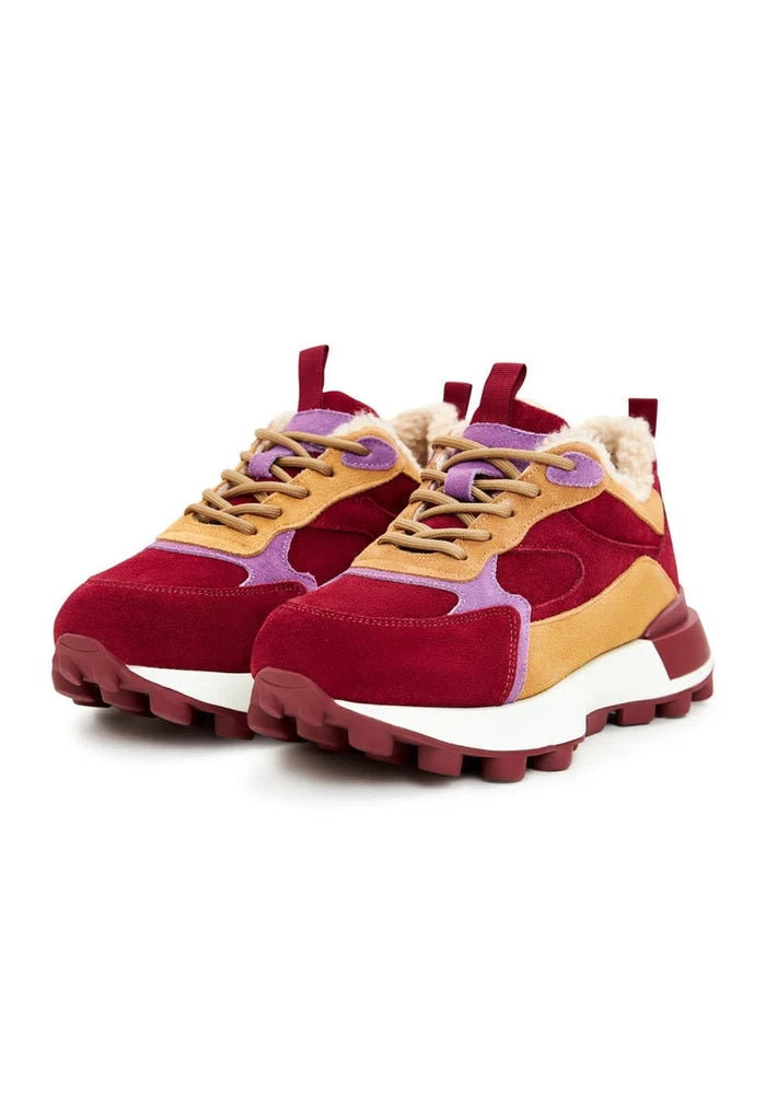 A trendy pair of chunky platform Bordeaux sneakers for women, featuring a fashionable chunky heel design.