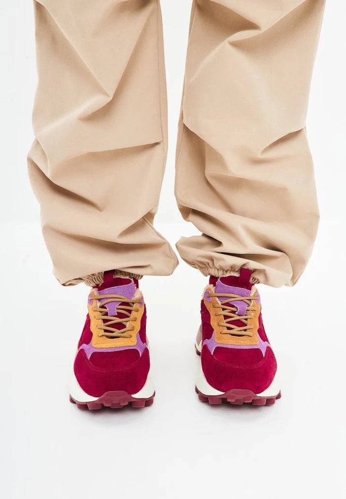A stylish pair of Bordeaux chunky platform sneakers for women, featuring a trendy chunky heel design perfect for fashion-forward looks.