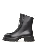 A stylish pair of black chunky zipper ankle boots, perfect for adding a touch of edge to any outfit.