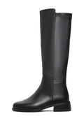 A stylish pair of black leather knee-high boots for women, the classic choice for fashion-forward looks.