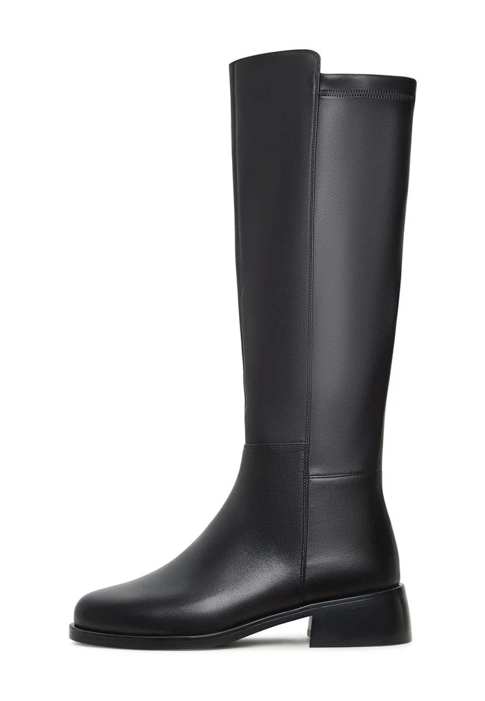 A stylish pair of black leather knee-high boots for women, the classic choice for fashion-forward looks.