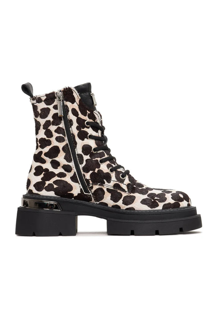 A stylish image featuring classic leather platform ankle boots with a trendy leopard print design, perfect for adding a touch of wild sophistication to any outfit.