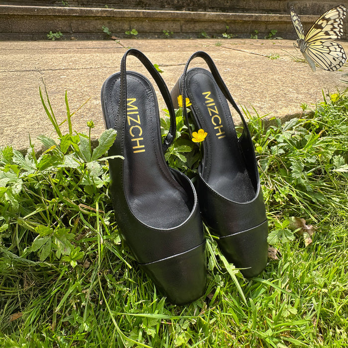 Contessa - Black Leather Slingback
