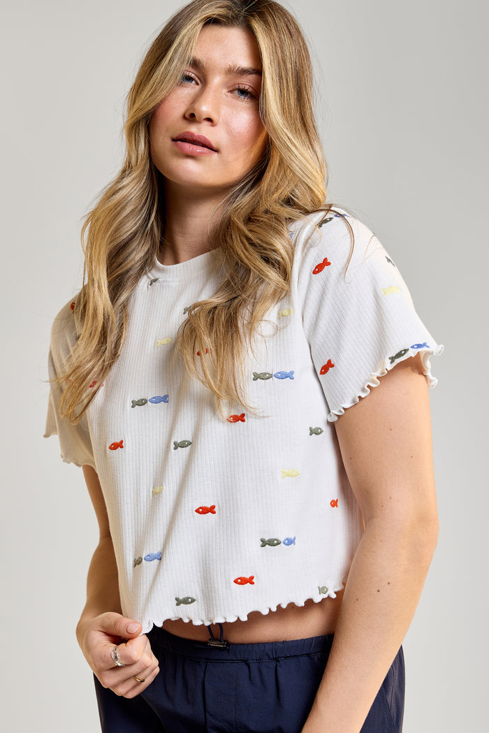 Cropped Embroidered T-Shirt - 9099