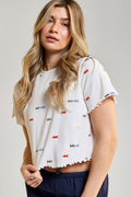 Cropped Embroidered T-Shirt - 9099