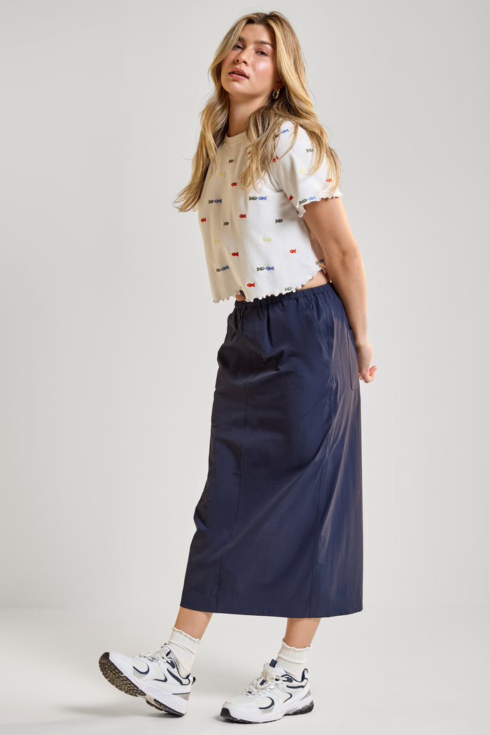 Cropped Embroidered T-Shirt - 9099