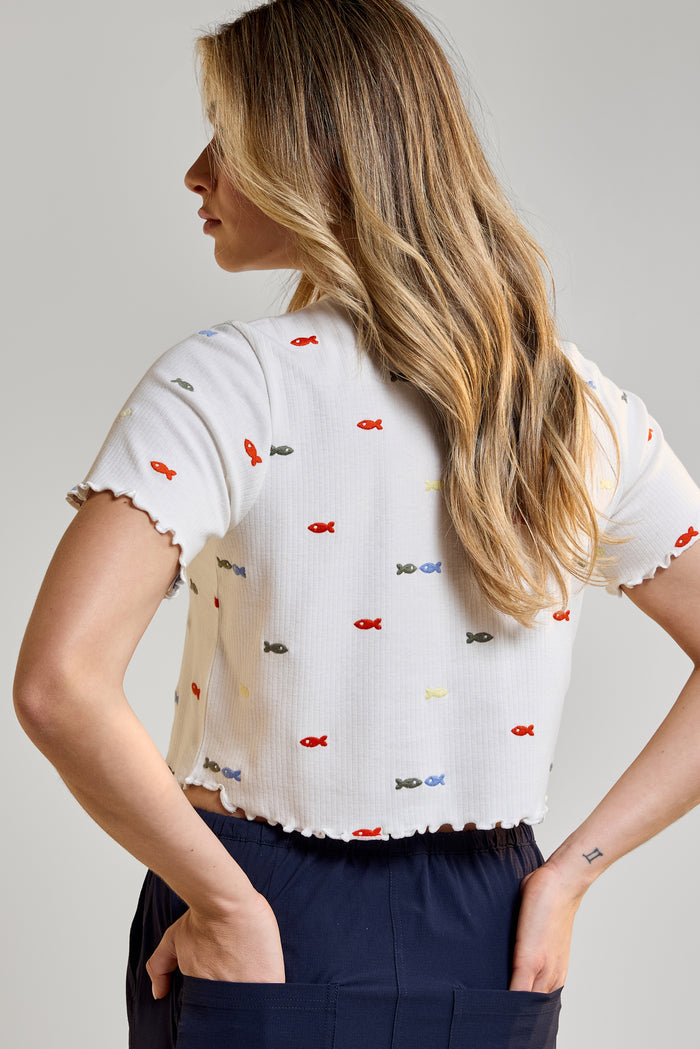 Cropped Embroidered T-Shirt - 9099