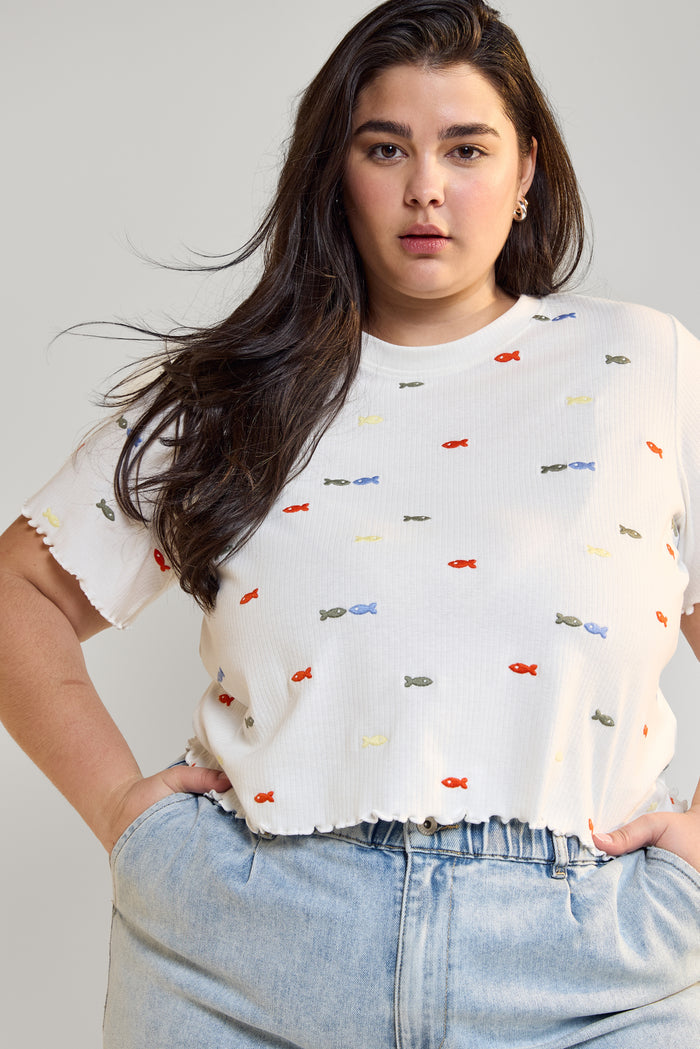 Cropped Embroidered T-Shirt - 9099