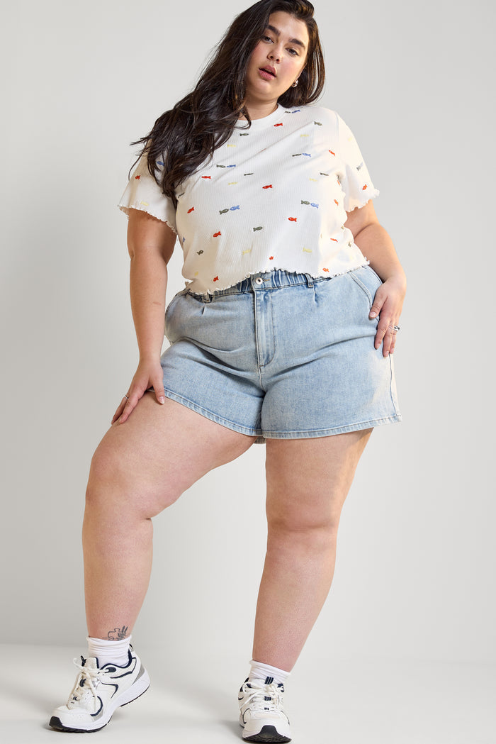 Cropped Embroidered T-Shirt - 9099