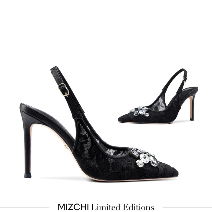 DIAMOND- black lace slingback