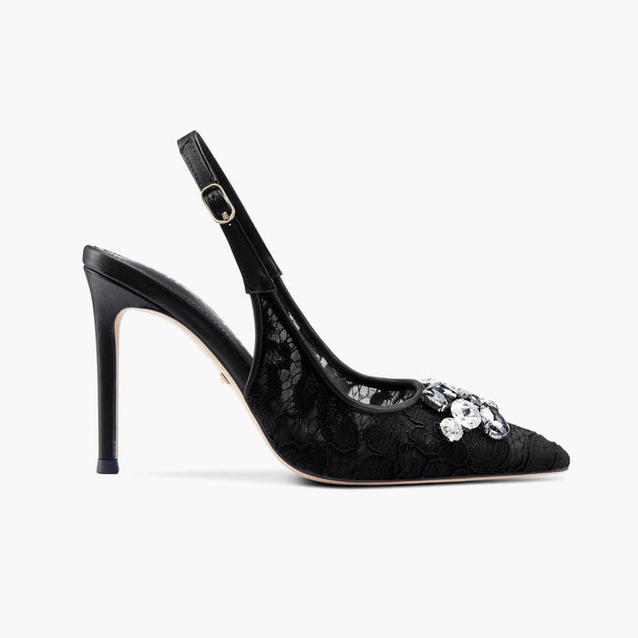 DIAMOND- black lace slingback