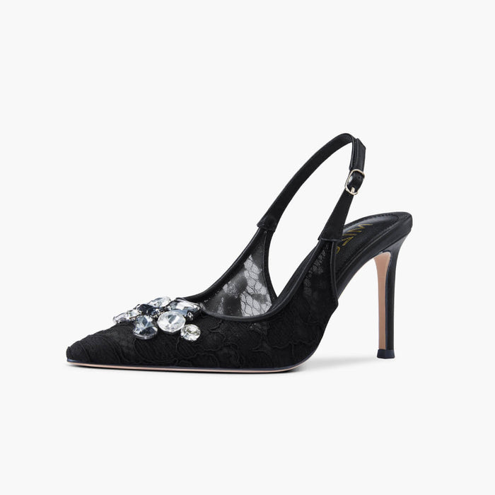 DIAMOND- black lace slingback